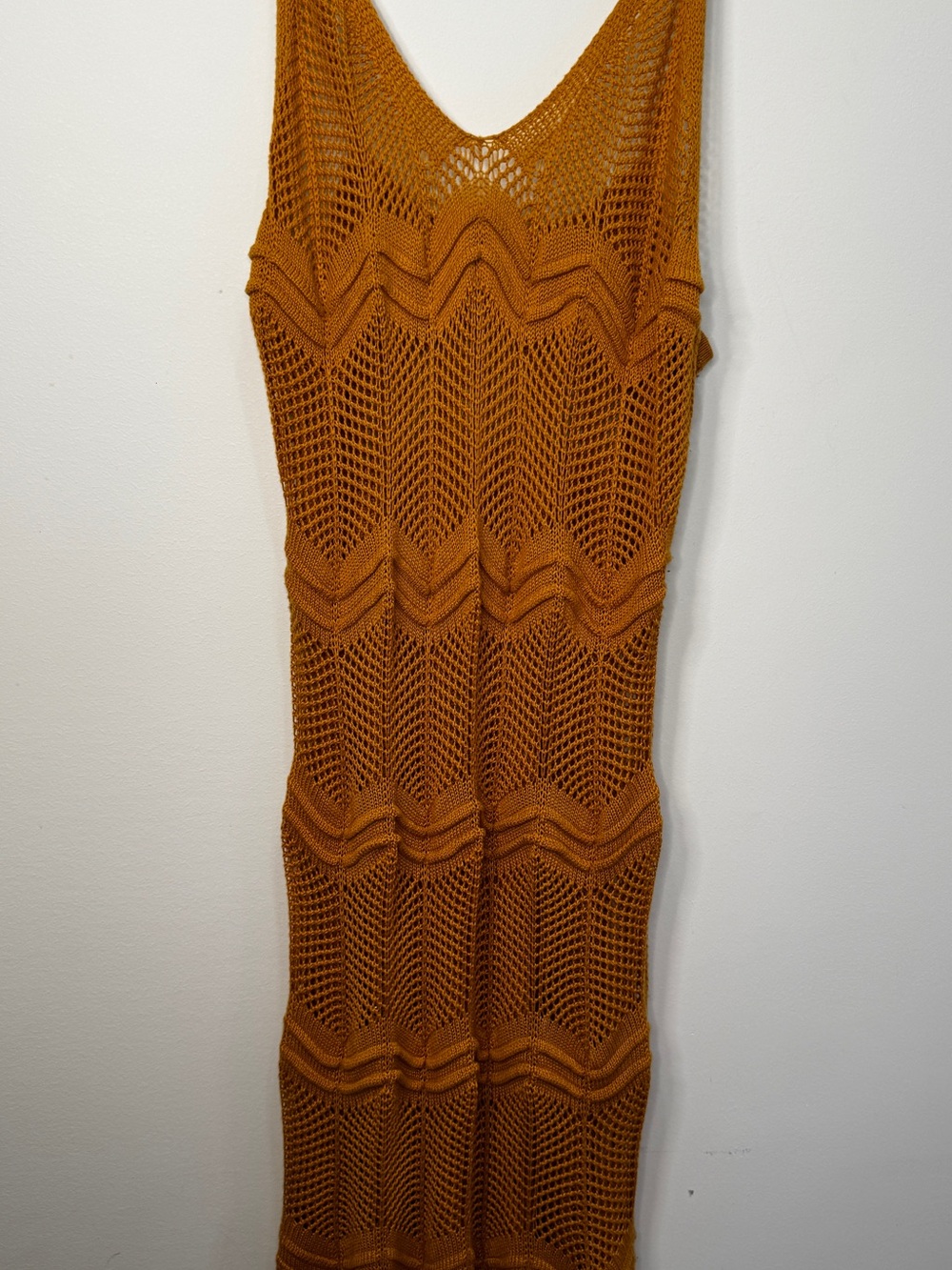 Crochet Knit Stretch Maxi Dress in Mustard - fits size L-3x